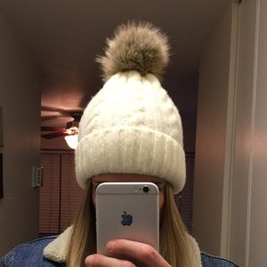 Acrylic and wool blend pom pom beanie